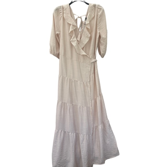 SIMPLEE SZ LARGE MAXI RUFFLED, WRAP AROUND BOHO CASCADING FLOWING DRESS. - Picture 3 of 10